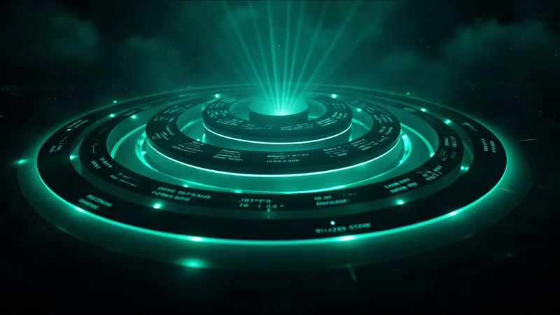 concentric rings showing the 7 defense layers with data flow arrows between them, encrypted tunnels, and threat detection points